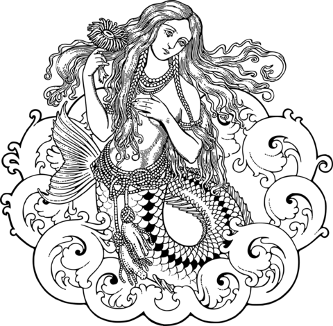  Birth Of Venus  Style Mermaid Coloring Page